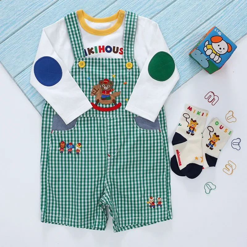 Japanese Style Boy Clothes Cartoon Trojan Horse Bear Letter Embroidered Patch Long Sleeve T-shirt