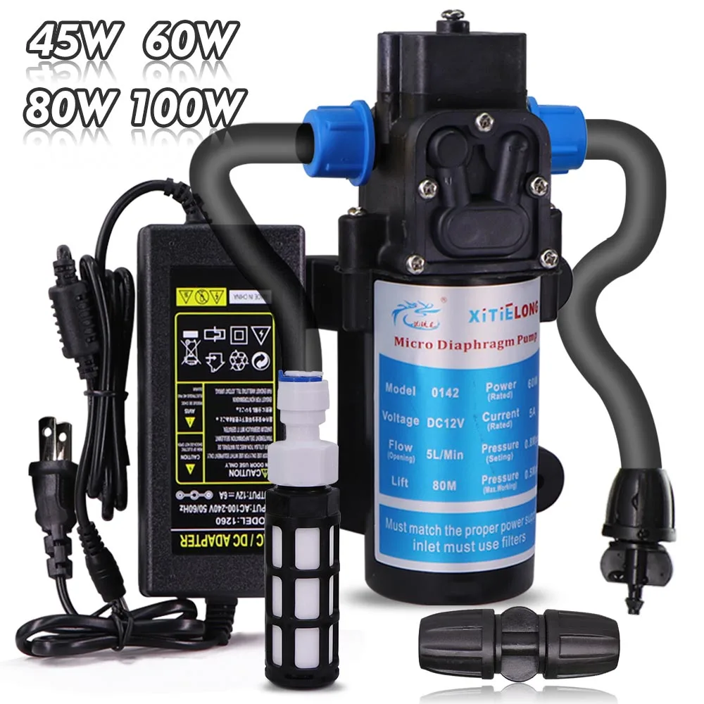 45/60/80/100 W selbstansaugende Pumpe 110–240 V Netzteil-Set Wasserdruck Membranpumpe Garten Landwirtschaft Bewässerung Bewässerung