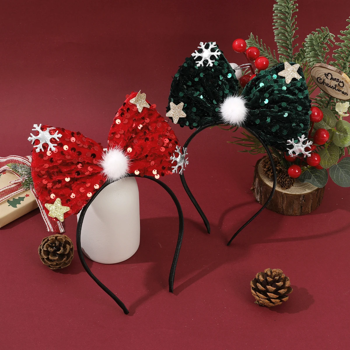 AWAYTR عيد الميلاد الأحمر الكبير القوس عصابات الشعر النساء الحلو رباط شعر الفتيات إكسسوارات الشعر عطلة عصابات الرأس الطرف غطاء الرأس