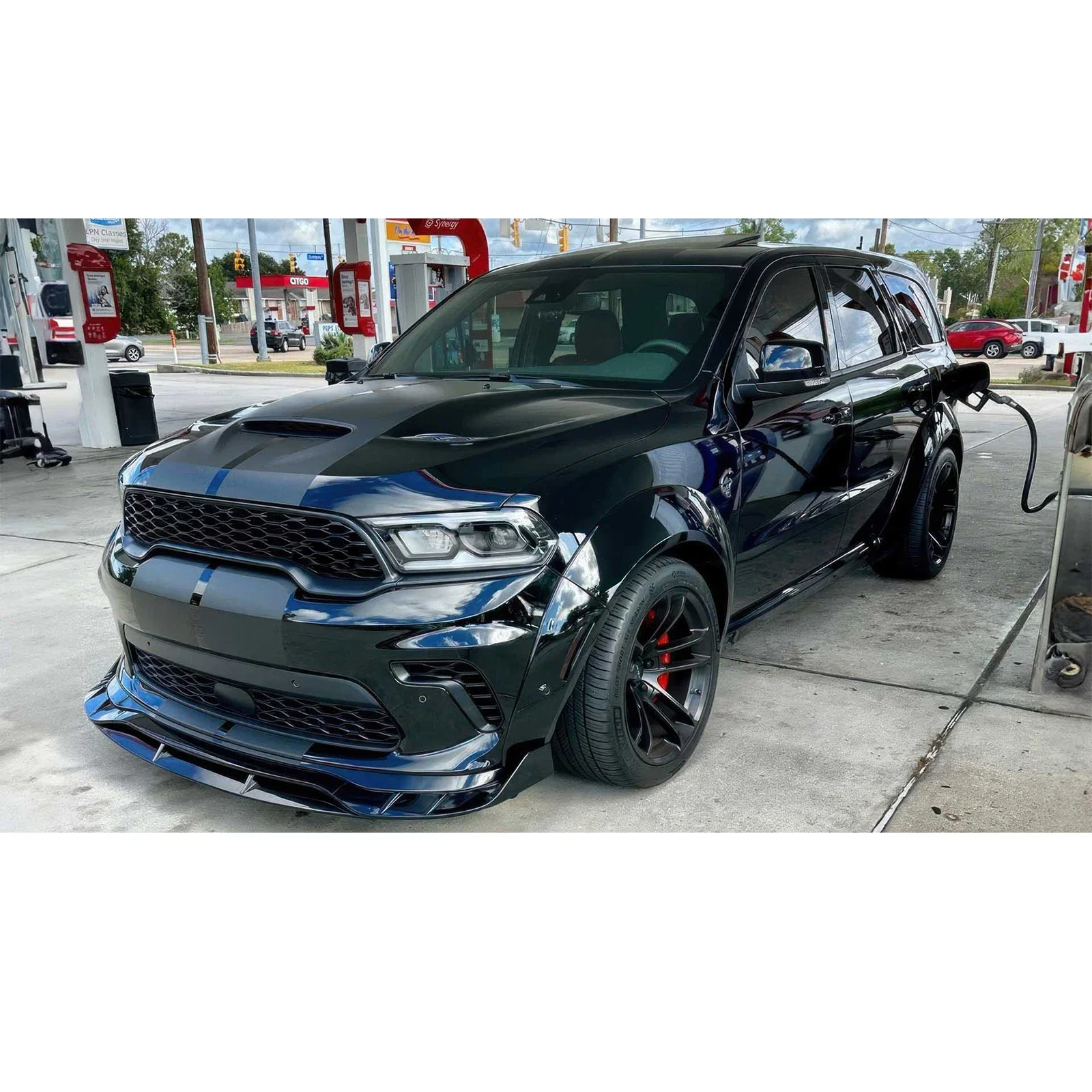 4PCS For Dodge Durango SRT Hellcat 2021-2024 Car Front Bumper Lip Demon Style Double Deck Splitter Spoiler Carbon Fiber Style