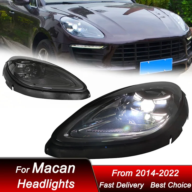 

Поп-стайлинг автомобилей, фары для Porsche Macan 2014-2022, новый стиль, полностью светодиодные автомобильные фары в сборе, комплект аксессуаров для линз проектора