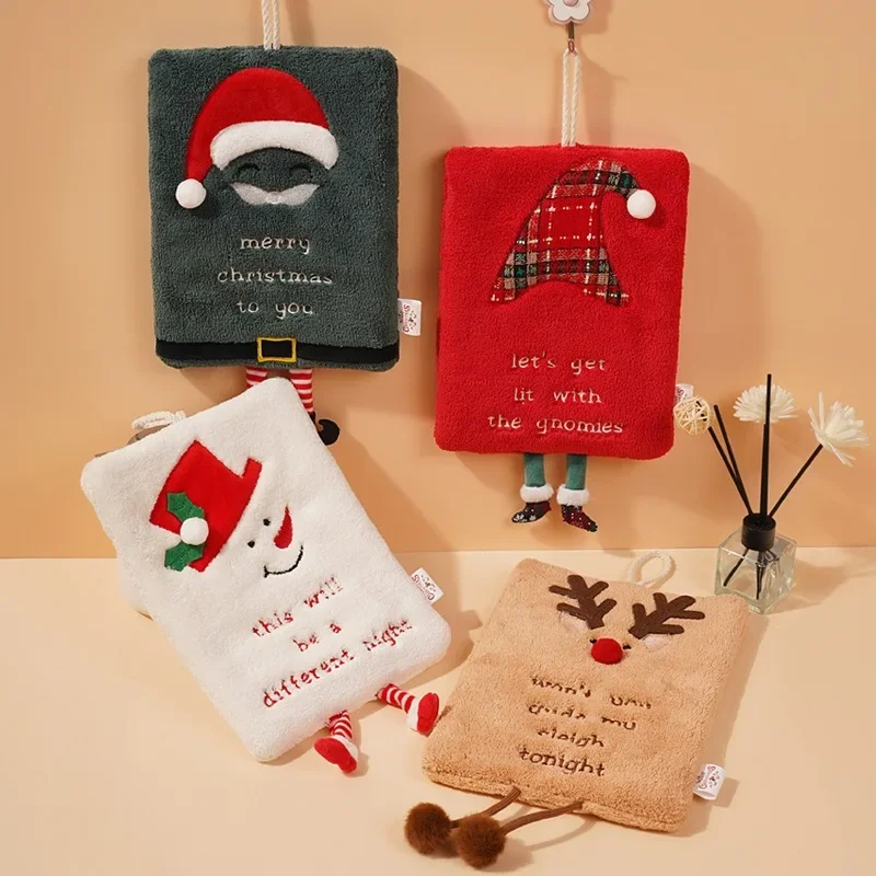 

Cartoon Children Hand Towel Christmas Hand Towel Hanging Type Thickened Coral Fleece Towel Bathroom Absorbent Quick Drying