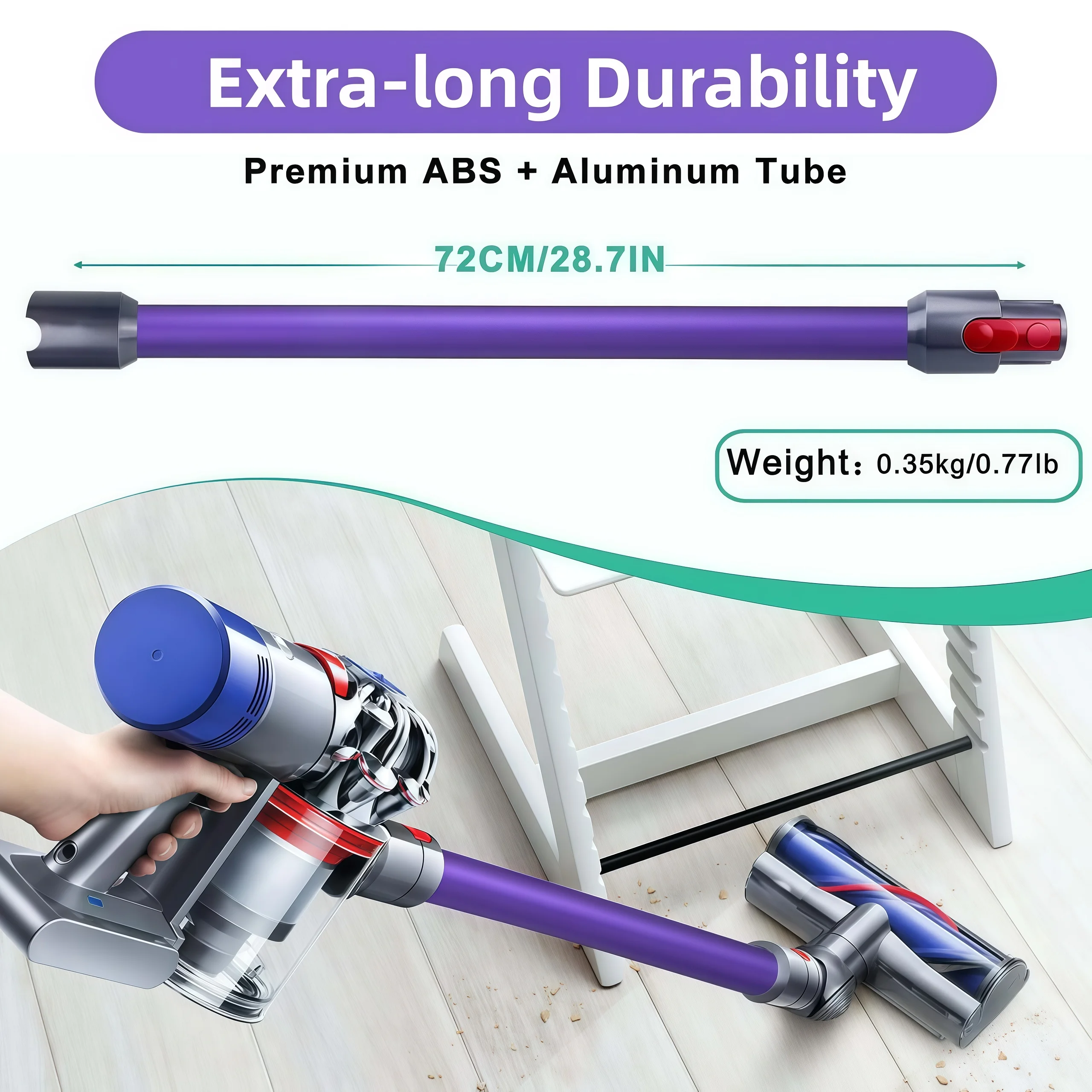 Quick Release Conductive Metal Extension Wand (Non-Telescopic) for Dyson V7 V8 V10 V11 V15 Wireless Vacuum Cleaner Accessories