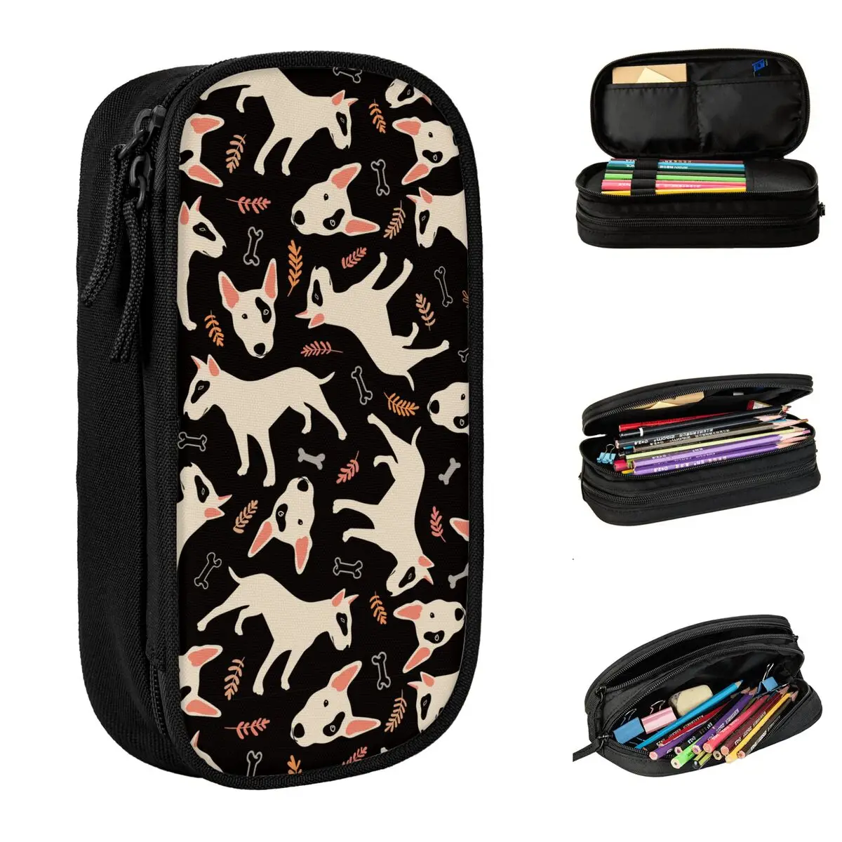 Fun Bull Terrier Pencil Cases Gift for Animal Dog Lover Pencil Box Pen Box Kids Pencil Bags School Supplies Cosmetic Accessories