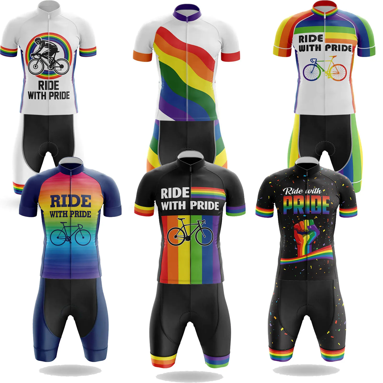 Retro Ride With Pride Funny Cycling Jersey Set Unisex Rainbow Stripes Bicycle Clothing Road Bike Shirts Suit Bicycle Bib Short