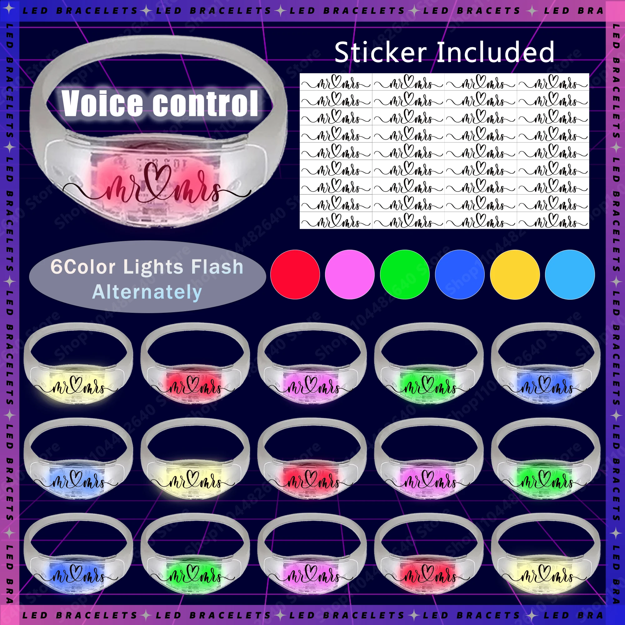 20-150 stuks led-armband voor bruiloft muziek en geluid geactiveerde oplichtende armband glow in the dark glow armband verjaardagsfeestje gunst