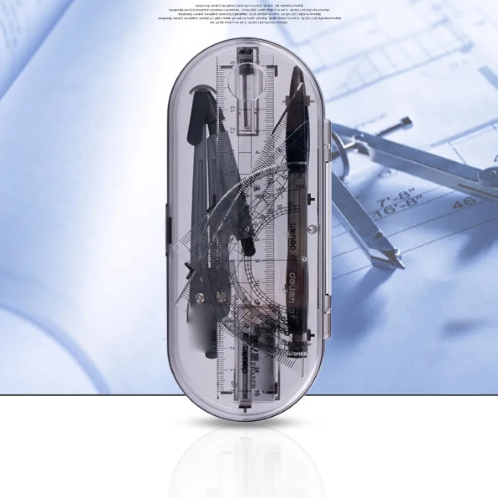 Transparent Ruler Set Eraser Straight Ruler Pencil Compass Kit Mechanical Pencil Set Square Drawing Tool School Office