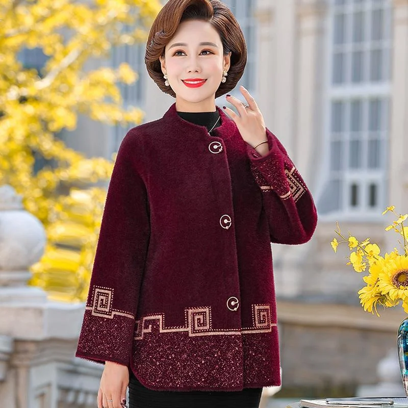 Mother's Autumn Winter Wear Short Mink Fleece Jacket Women's  Size 4XL Middle-Aged Elderly  Fashion Loose Top Imitation fur co