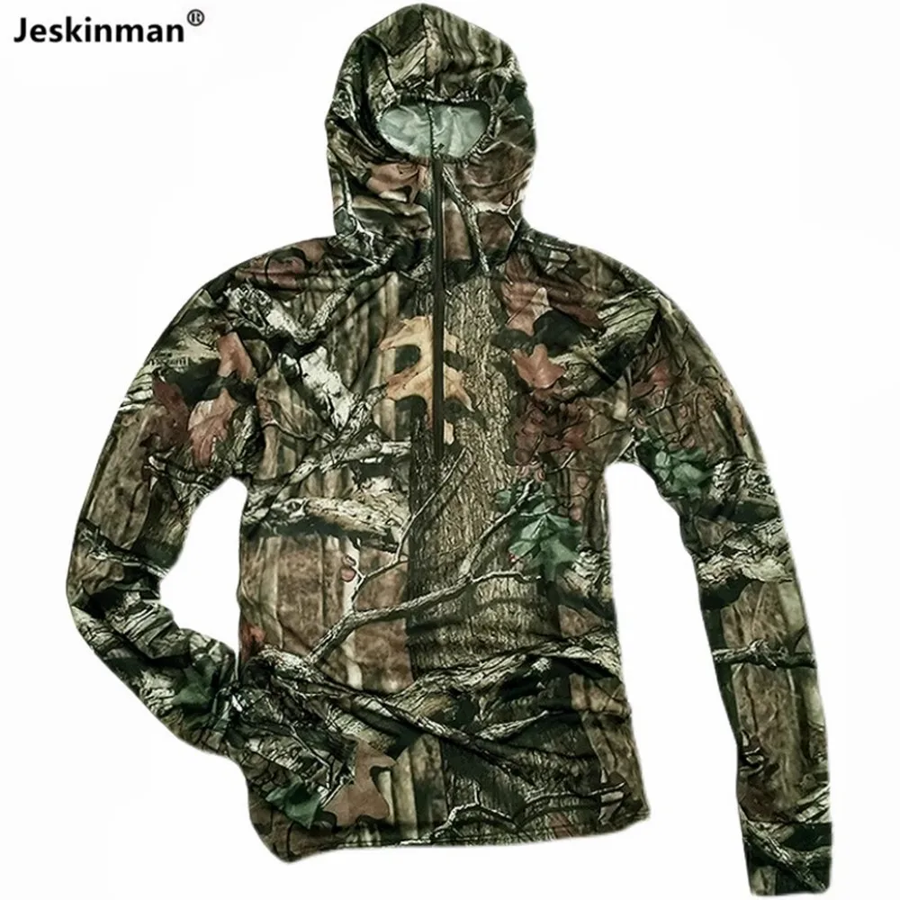 Summer Sun Protection Fishing Hoodies Full Cotton Comfortable Breathable Jungle Camo Sports Top Green Leaves Camo Hunting Cloth