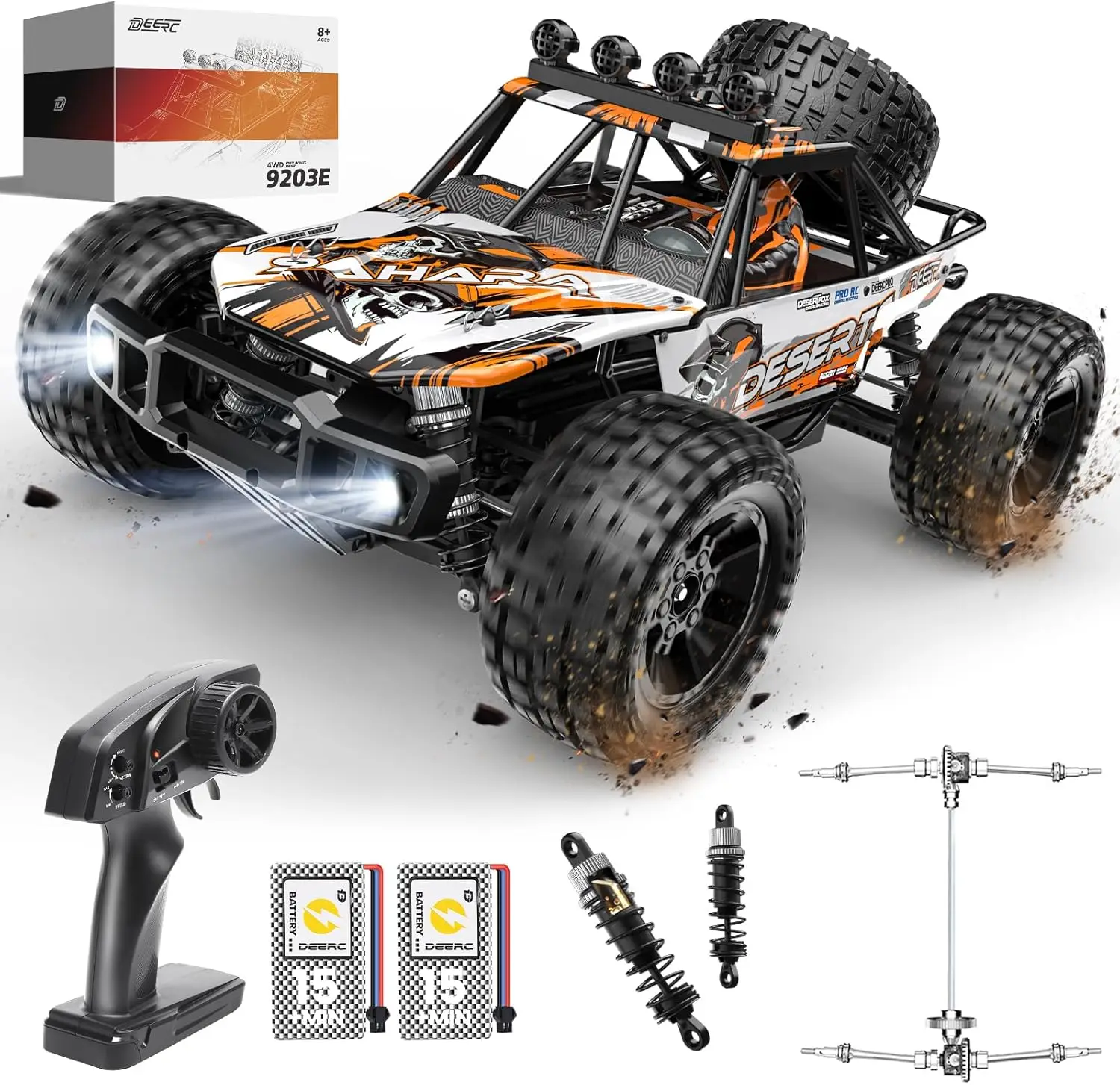 1:10 Scale RC Monster Truck for Adults & Boys, 48KM/H Speed 4X4 Hobby RC Car with Lights, 2 Rechargeable Batteries, 2.4 GH