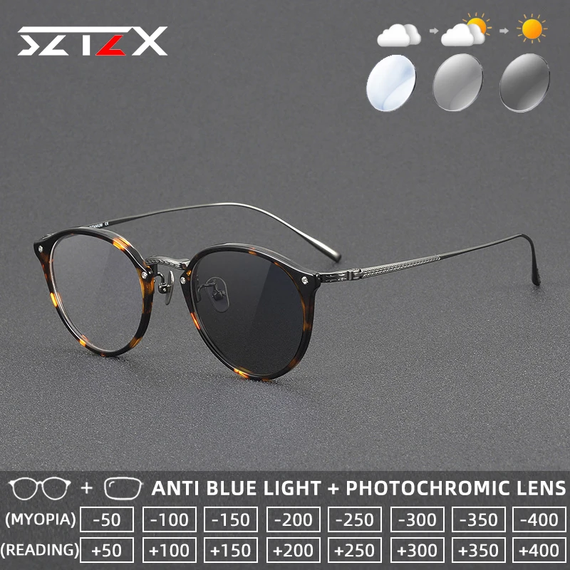

Очки для чтения SZTZX Ultralight фотохромные, блокирующие синий свет, с оправой из ацетата и титановыми дужками, прогрессивные, по рецепту
