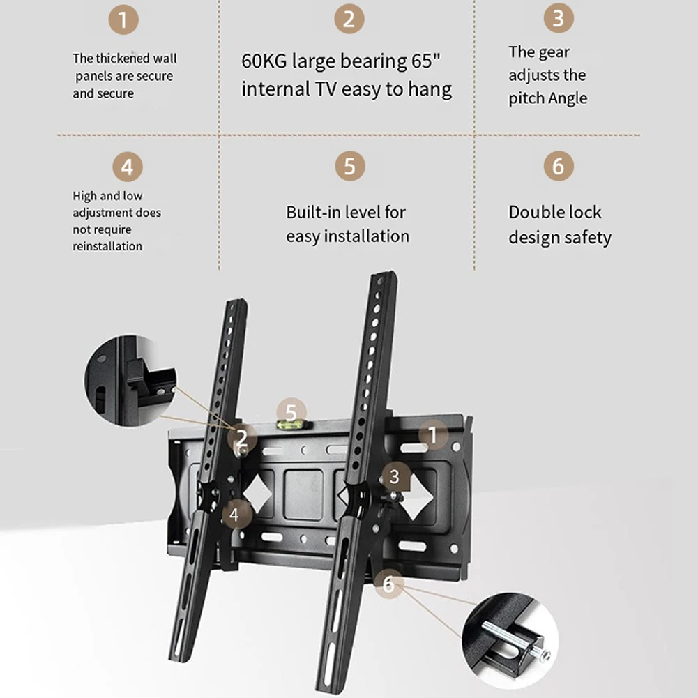 Universal Fixed TV Wall Mount Bracket LED LCD TV Wall Mount Bracket Tilt Load Up To 45/50kg TV Stand Holder Frame for 26-85 Inch