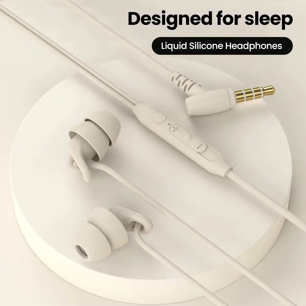 Soft Silicone Wired Headphones in-Line Control Wired Handsfree Earphones Noise Canceling 3.5mm Headset with Mic Sleep