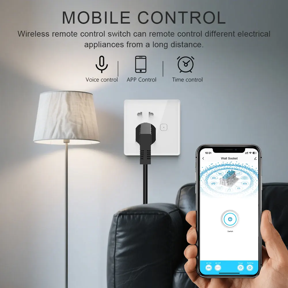 

Умная настенная розетка Tuya WiFi с несколькими разъемами, 16А, универсальная, с голосовым управлением, совместима с Alexa/Google Home, функция таймера