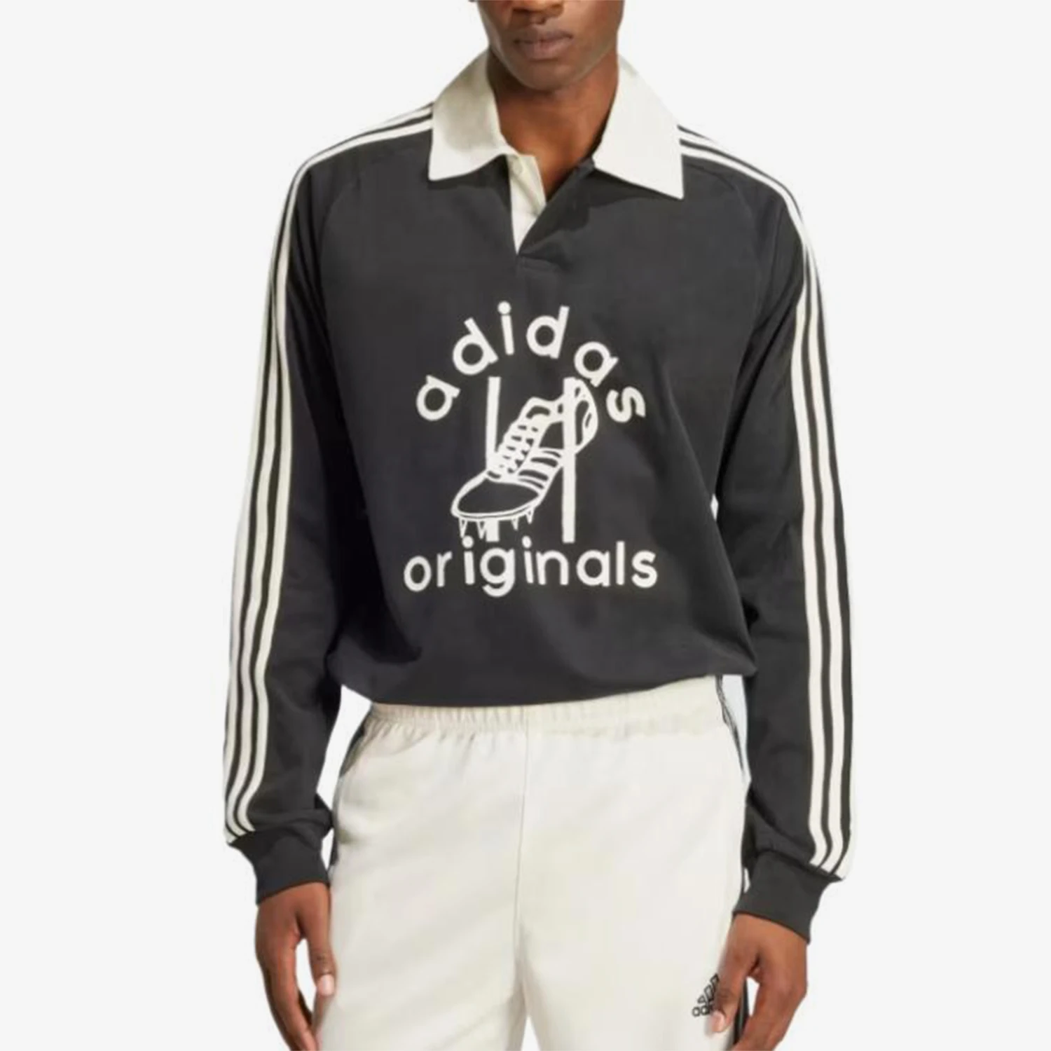 

Adidas genuine clover men's fashionable retro long sleeved polo shirt JD1091