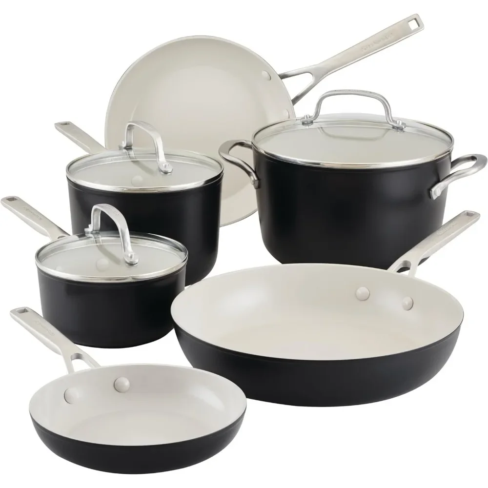 

Hard Anodized Ceramic Nonstick Cookware Pots and Pans Set, 9 Piece - Matte Black