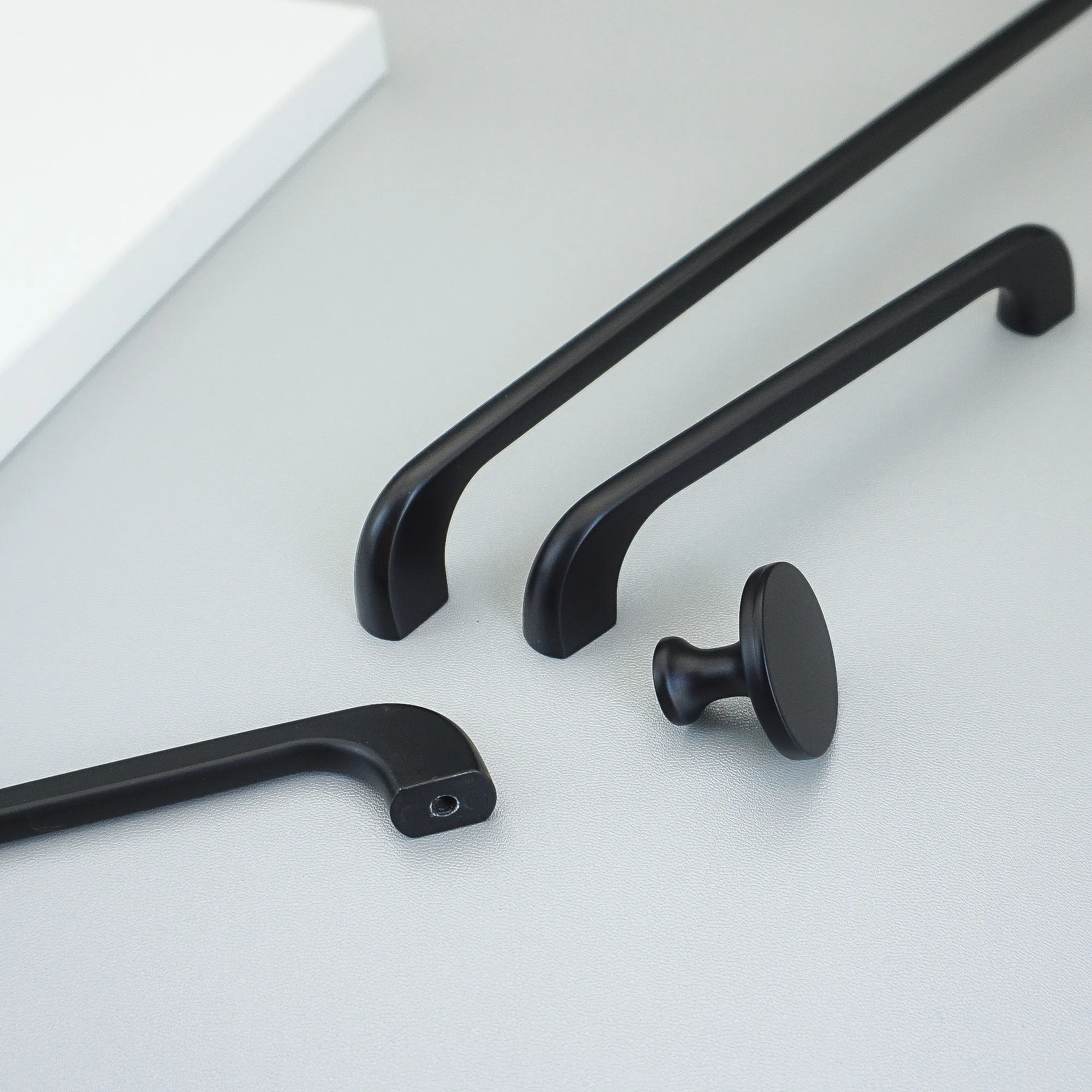 Matte Black Kitchen Cabinet Handles Square Drawer Knobs Simple Grey Wardrobe Pulls Zinc Alloy Modern Furniture Hardware