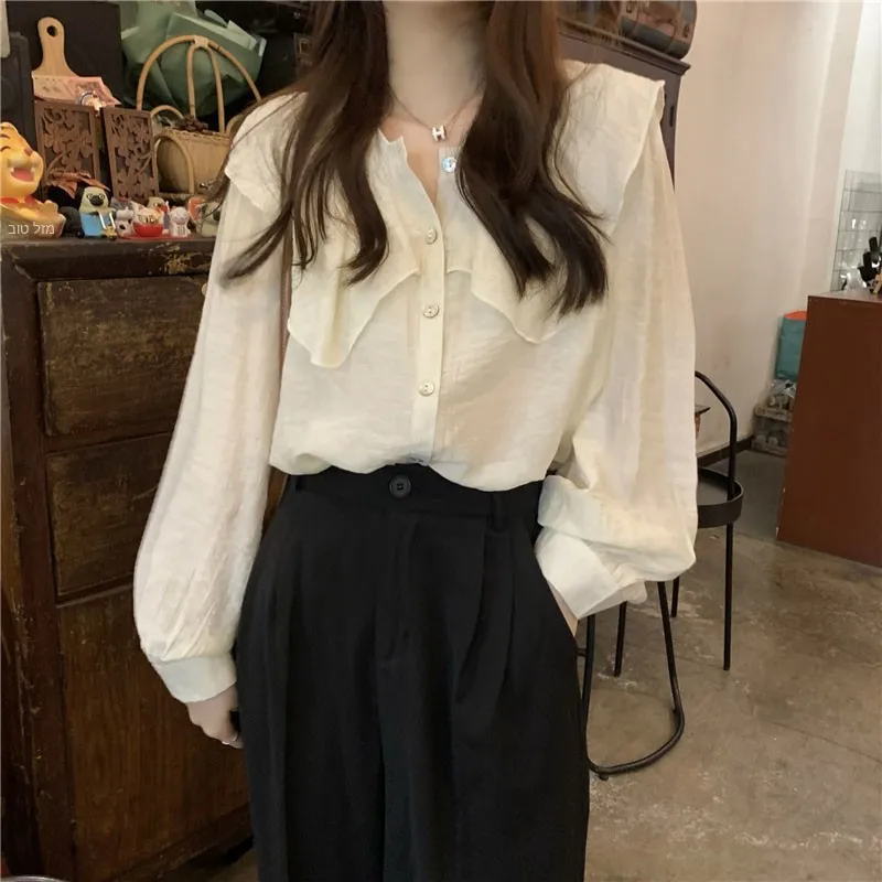 

Chic Spring New Design Loose Versatile Long Sleeve Doll Collar Women's Shirt Korean Style Commute Pure Color Fashionable