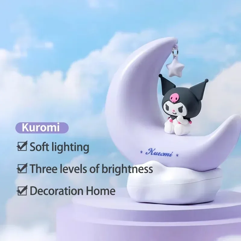 Cinnamoroll Kuromi 달빛 야간 조명 귀여운 초승달 모양 책상 램프 3가지 색상 모드 USB 전원 분위기 침실 장식