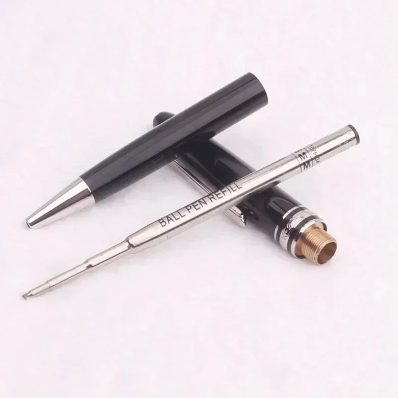 مجموعة مونتي ميسترستوك حبر جاف من الراتنج الأسود MB أقلام الكرات الدوّارة مطلية بالبلاتين سلسلة ترصيع رقم 163 قلم بلانس