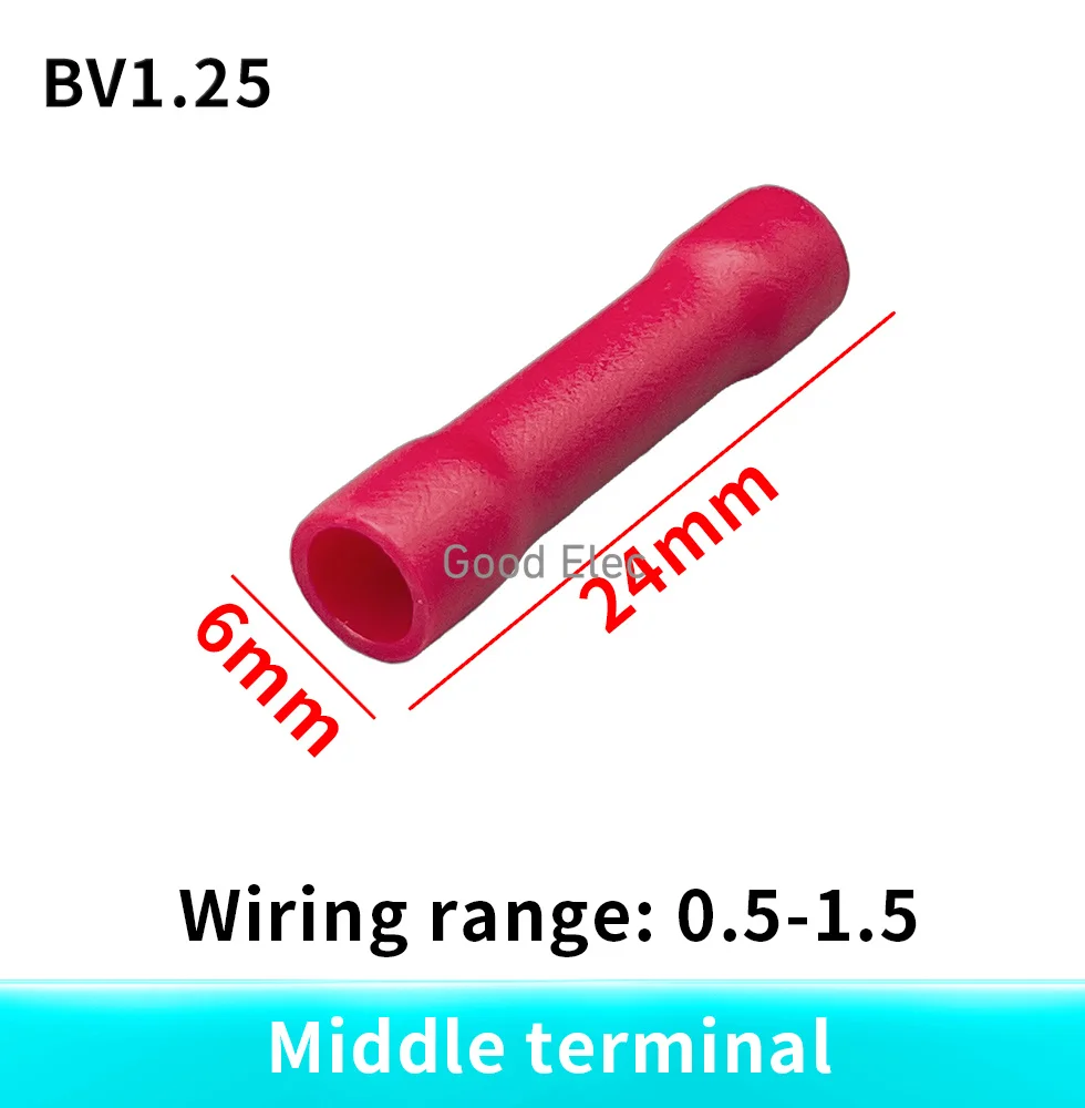 BV1 BV1.25 Full Insulating Wire Connector wire connector Butt Connectors Crimp Electrical Wire Splice Terminal 100 50PCS /Pack