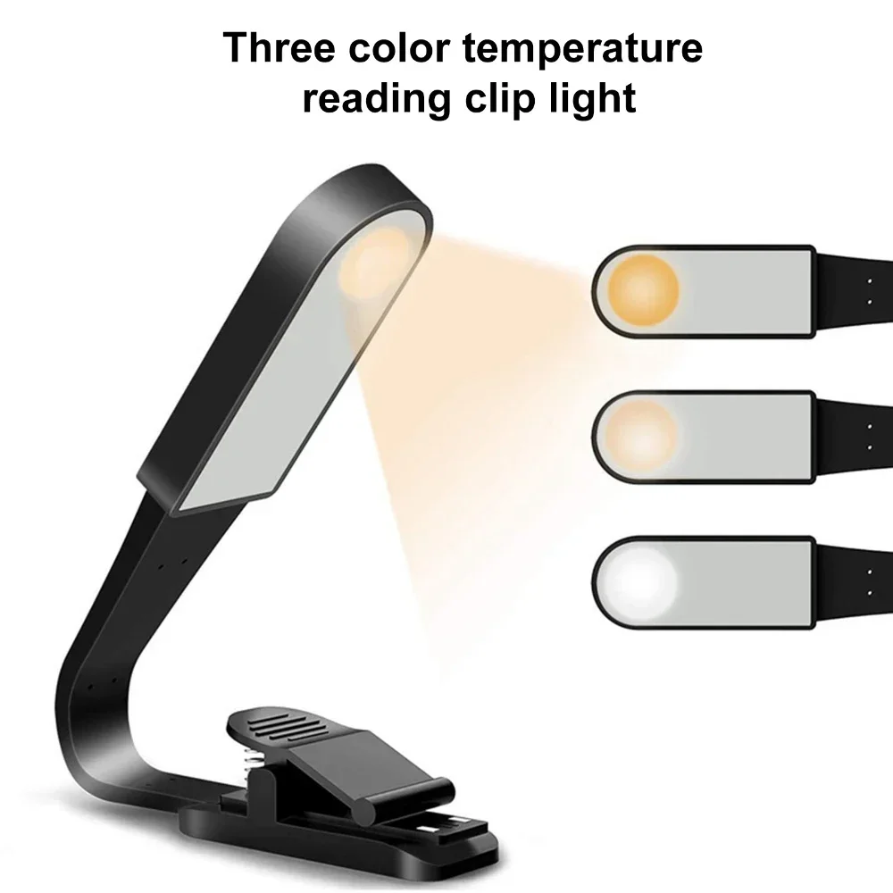 

Rechargeable LED Book Light 3-Level Warm Cold White Light Flexible Mini LED Reading Light Clip Lamp Night Reading Lamp