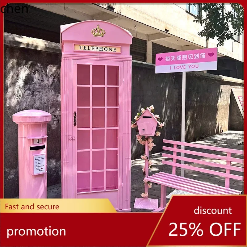 Ht retro telephone booth outdoor large floor-standing decorative ornaments iron mailbox street sign combination suit sign