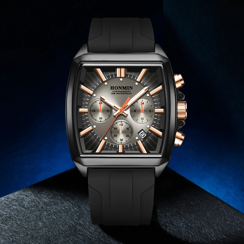 Square men's watch 6-pin timing multifunctional men's watch casual belt quartz watch men