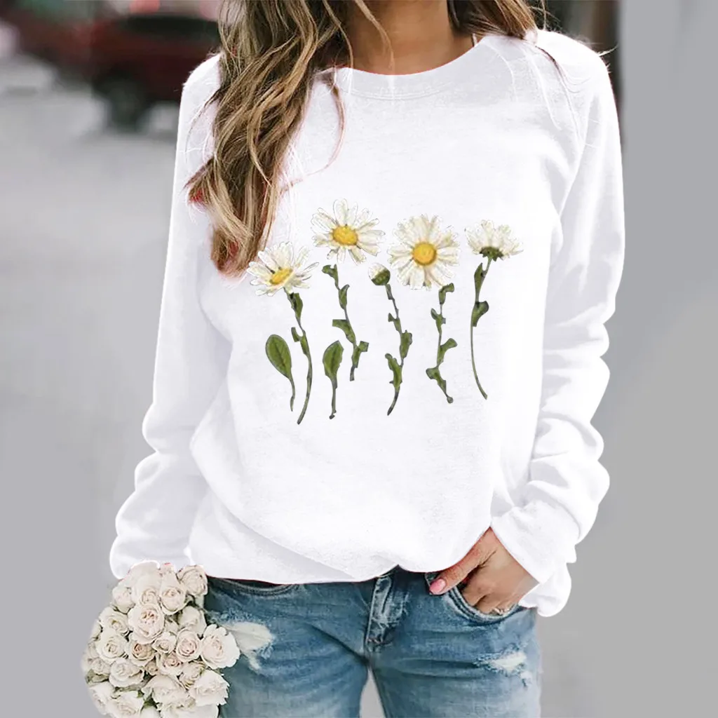 Fashion Daisy Pattern 3D Print Sweatshirts Women Autumn New Streetwear O-Neck Hoodies Y2k Pullovers Harajuku Tops Woman Clothing