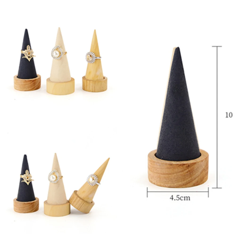 

Stylish Wood Cone Jewelry Holder Functional Ring Display Stand for Bedroom Bathroom Vanity Decorative Storage Rack Organizer