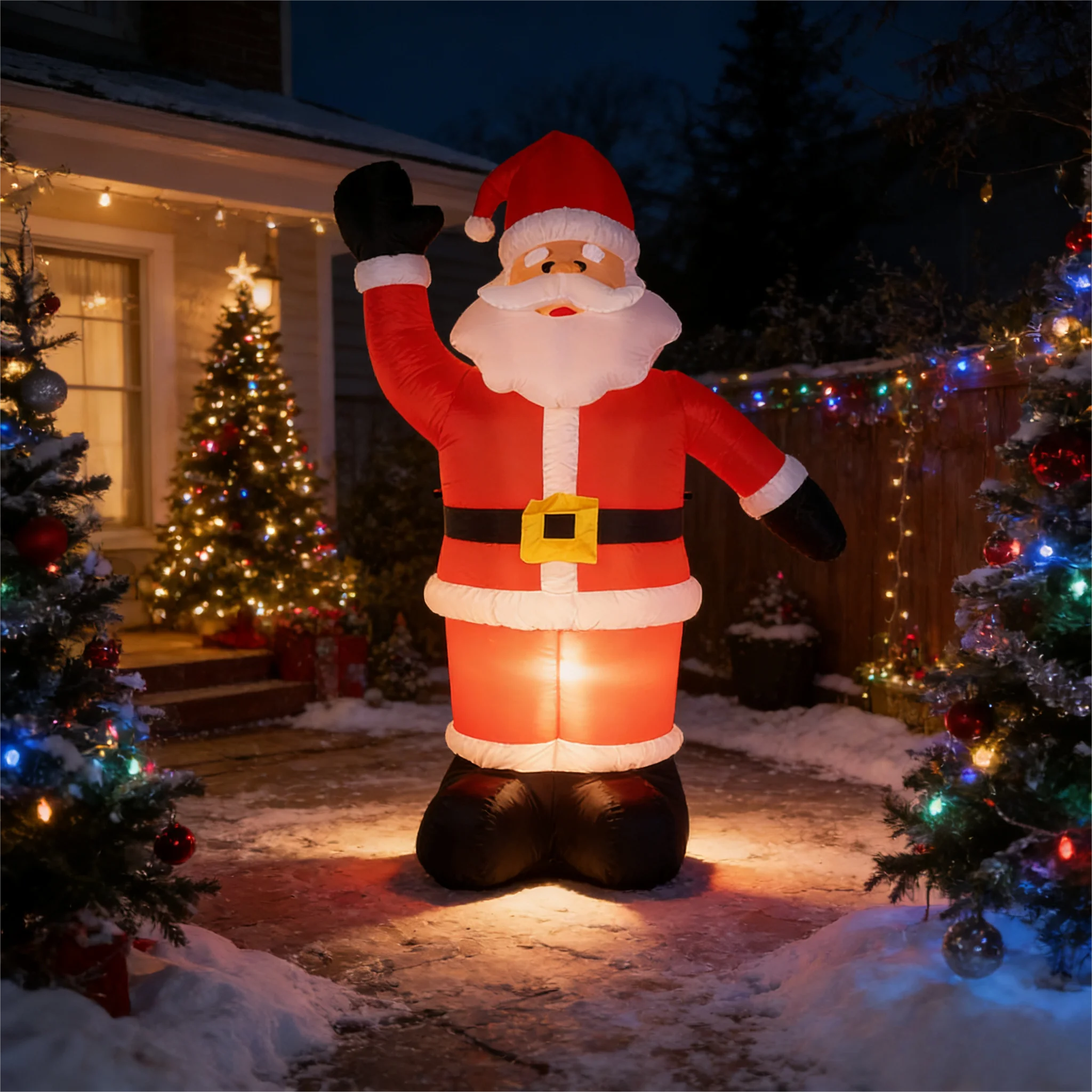 Papá Noel inflable gigante de Navidad de 4 pies, decoración al aire libre, lindo Papá Noel que inclina su cabeza y acenando la mano afuera