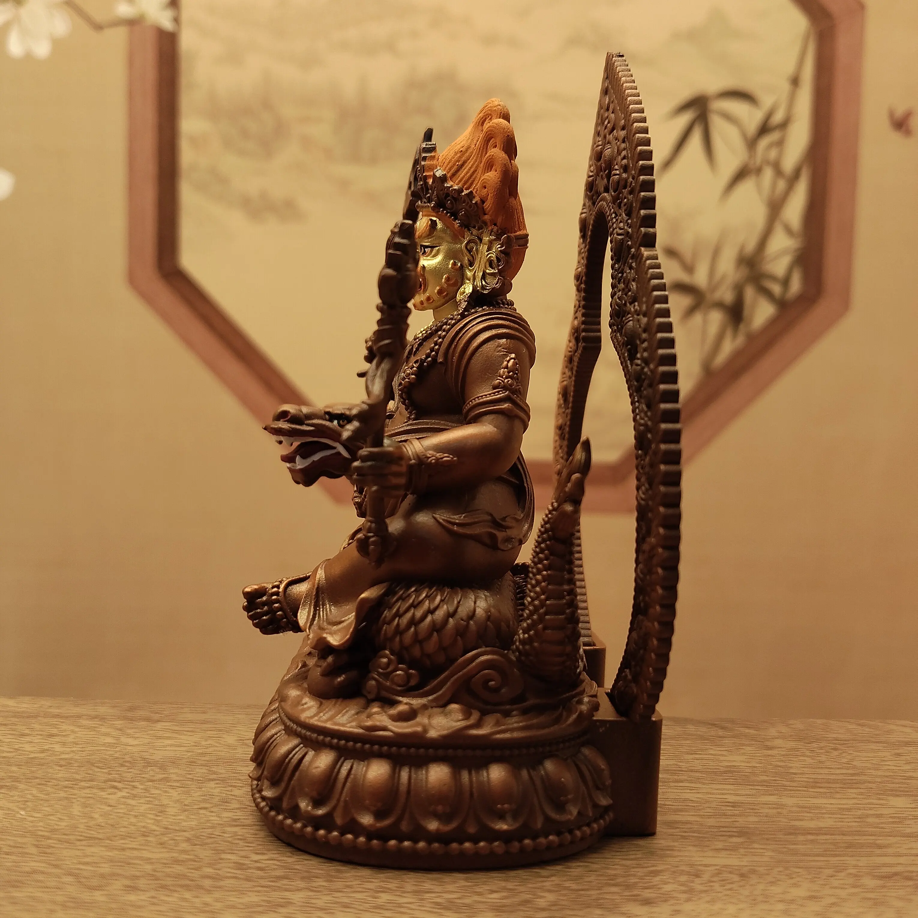 Tibetan Vajrayana Antique Copper Painted Face White Jambhala Water Wealth Deity Statue 10cm Home Altar Desktop Blessing