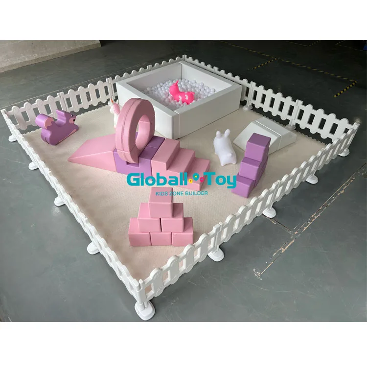 

Birthday Party Pink and Purple Small Soft Play Equipment Set Indoor Outdoor Playground Set for Toddler