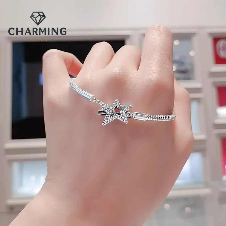 

CHARMING Jewelry S925 Sterling Silver Women Bracelets Asymmetric Star Chain Snake Bracelet Women's Valentine's Day Gift