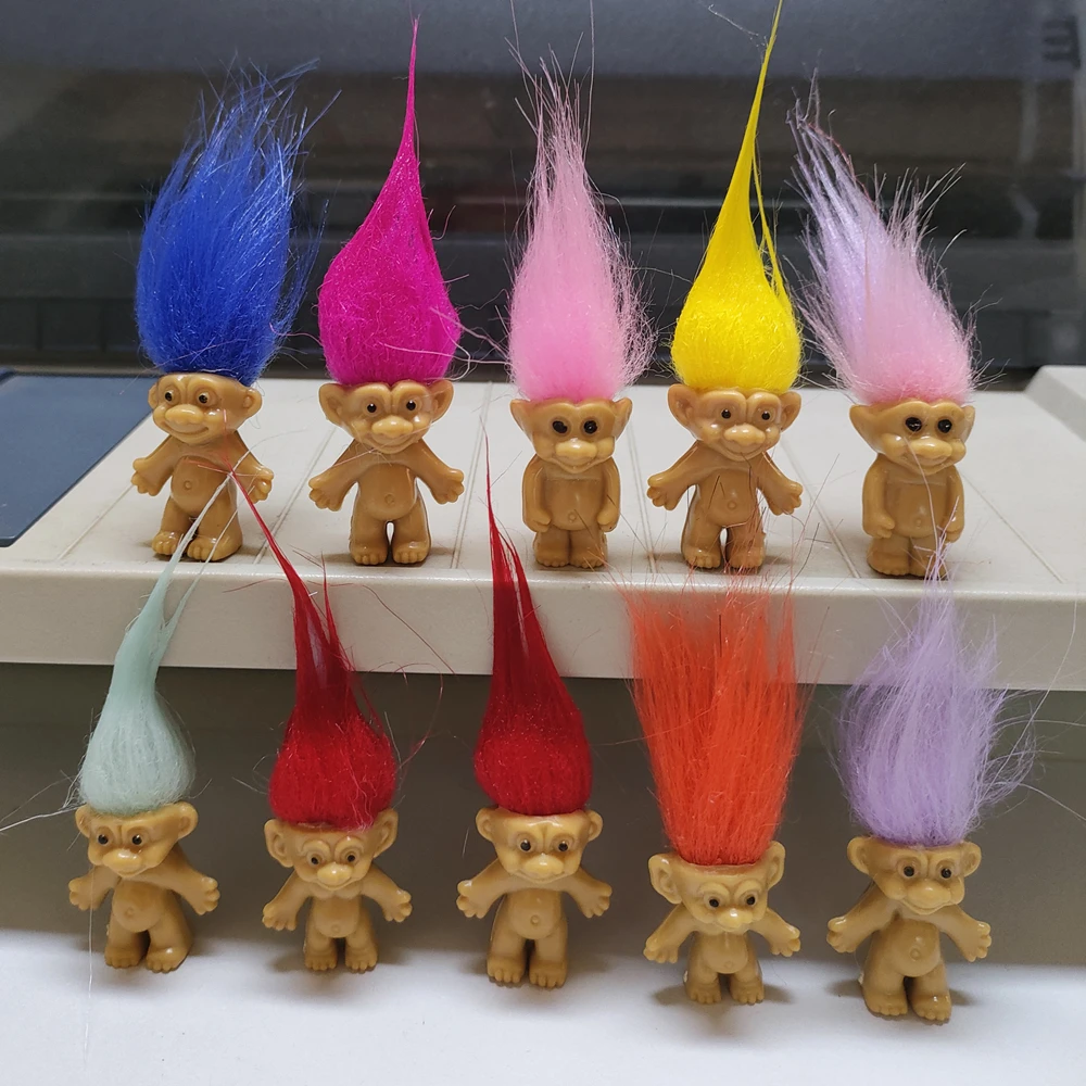 10PCS Mini Troll Dolls PVC Vintage Trolls Lucky Doll Mini Action Figures Toppers Chromatic Adorable Cute Little Guys Collection