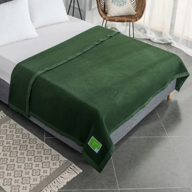 Dark Green Wool Blankets 1.5*2m Warm Comforter 60/80/100% Wool Blanket For Winter Adult Children Camping Sofa Dormitory Bedding