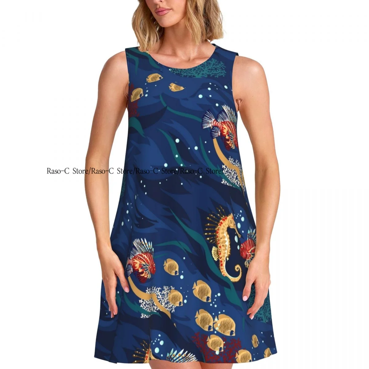 ชุดสตรีฤดูร้อนชุดลําลองเสื้อยืดชายหาดปกคลุมปะการังและชุดถังปลาเขตร้อน