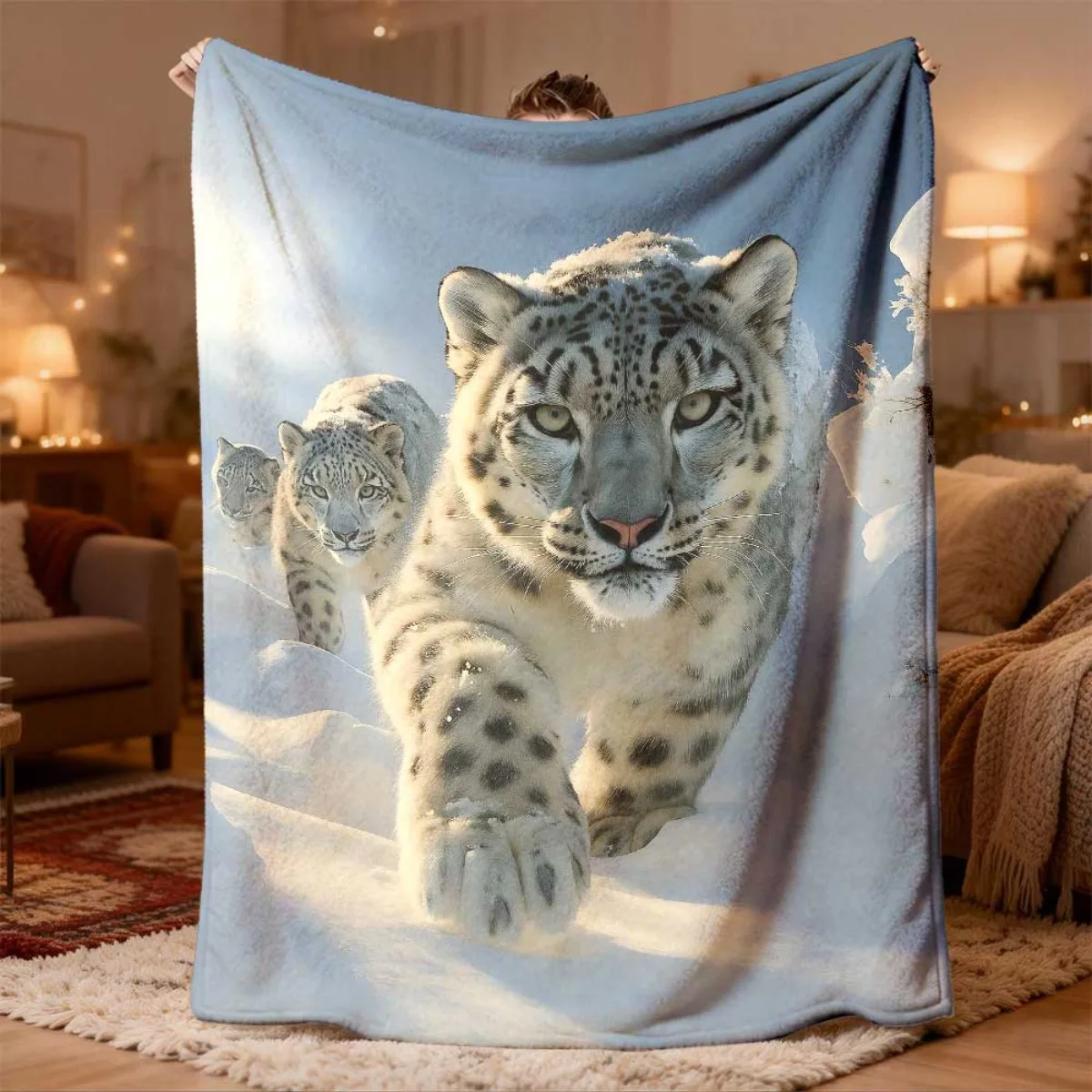Cozy Leopard Cat Illustration Throw Blanket Nap Fleece Plush Decor Gift Washable Home Decor for Kids Baby