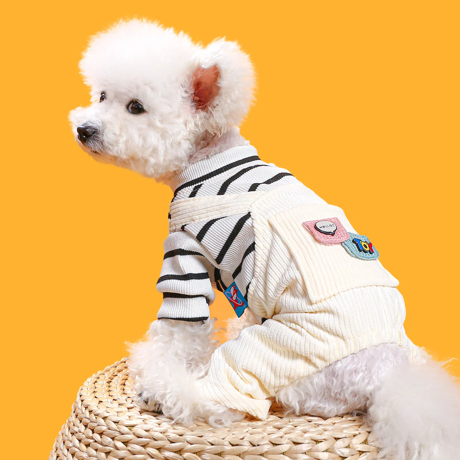 1PC Pet Clothing Dog Spring and Autumn Thickened Warm Stripe Four legged Strap Pants Suitable for Small and Medium sized Dogs