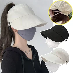 New Summer Sunhat Hanging Mask Women Foldable Adjustable Outdoor Beach Bucket Hat UV Protection Visors Fisherman Ponytail Caps