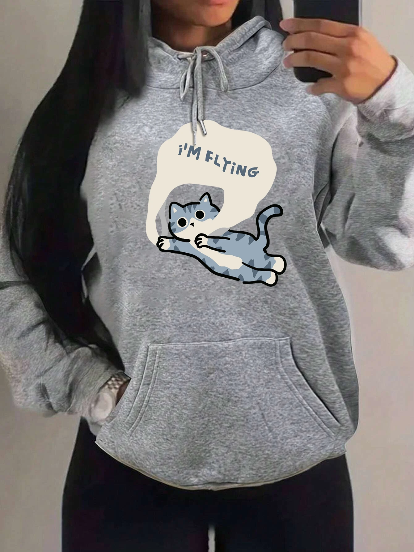 

I'M Flying Cartoon Cats Design Women Hoodies Fashion Creativity Hoody Multicolor Clothing Harajuku Casual Women Y2K Streetwear