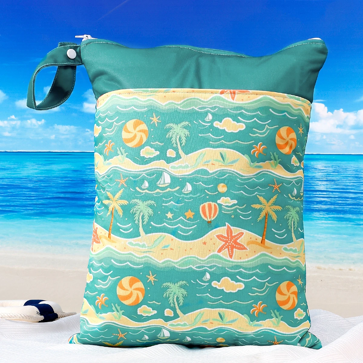 Elinfant 30X40CM Waterproof Diaper Bag,Double Pockets With Zippers Portable Storage Bag,Reusable Wet Dry Bag
