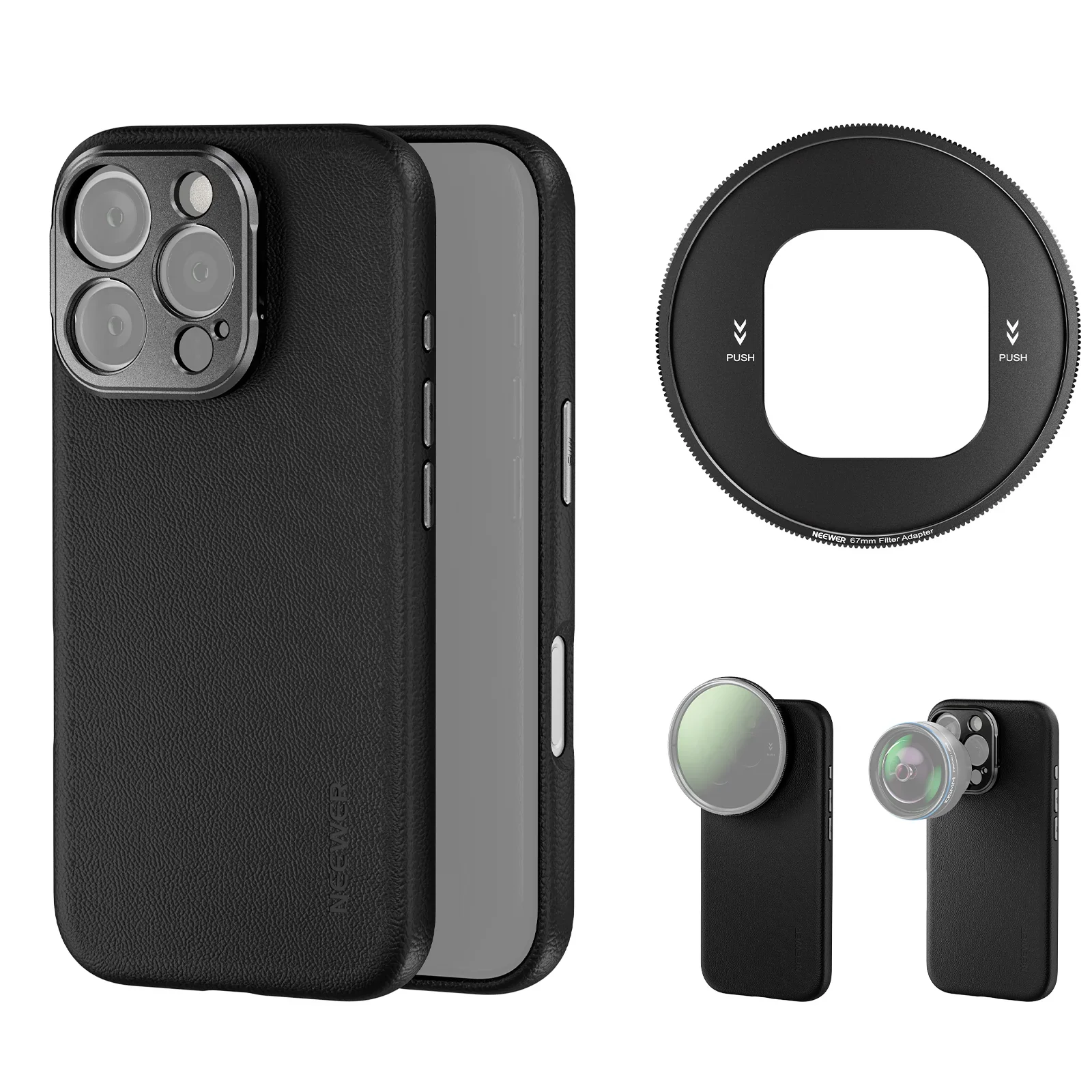 NEEWER PA083/PA084 Aluminum Phone Case, Video Rig with Cold Shoe for iPhone 16 Pro/Pro Max Vlogging
