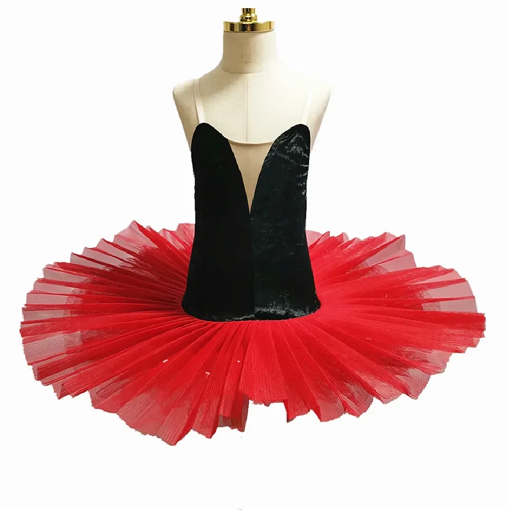 Ballet Skirt Tutu Black White Velvet Tops For Children Adult Dance Performance Costumes Female Disc Swan Lake Dress