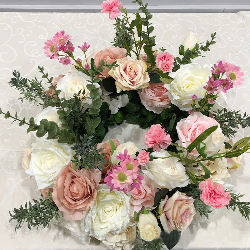 Burgunderrote Rose Künstliches Blumenarrangement Tischdekoration Kerzenhalter Kranz Rosa Rose Hortensie Party Hochzeit Dekorationszubehör – Detail 5