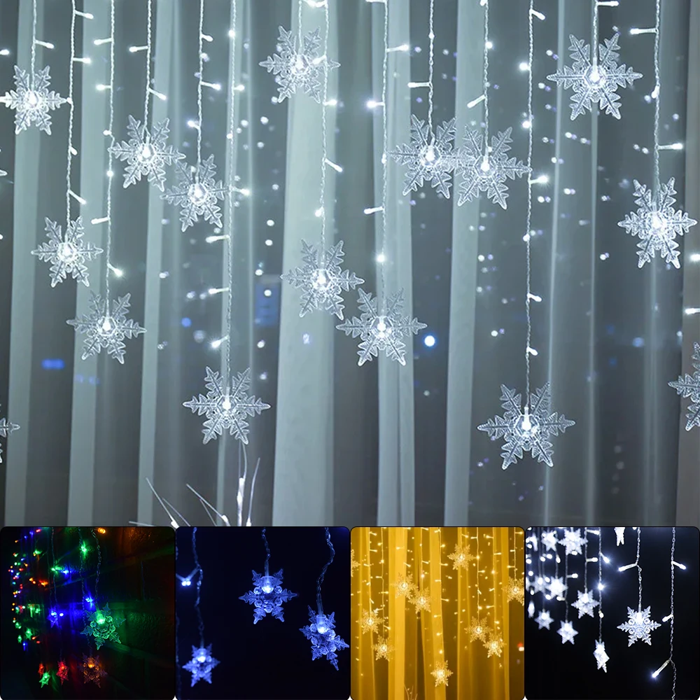 3.5 متر Led ندفة الثلج الستار أضواء 110 فولت 220 فولت جليد الجنية سلسلة في الهواء الطلق جارلاند حفلة المنزل حديقة عيد الميلاد ضوء غرفة ديكور