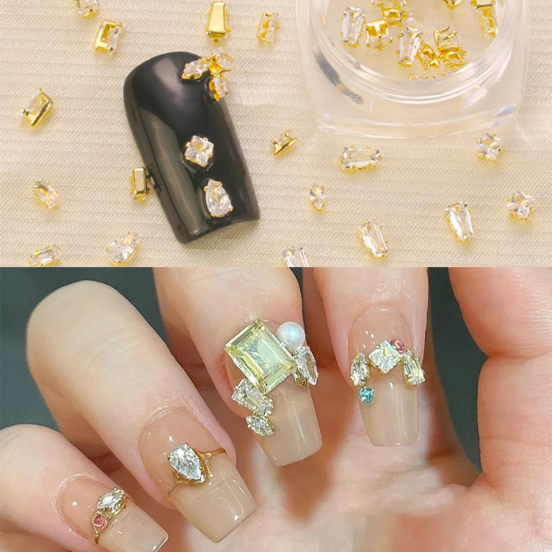 20PCS Glitter Zircon 3D Claw เพชรเล็บขนาดผสม Rhinestone ตกแต่ง Perlengkapan Nail Art สำหรับมืออาชีพ