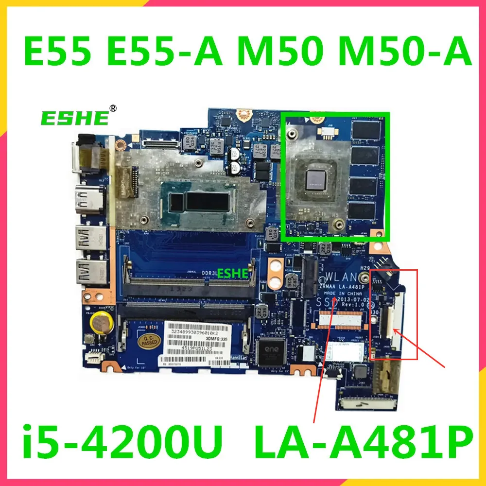 ZRMAA LA-A481P 도시바 E55 E55-A M50 M50-A 노트북 마더보드 i5-4200U, CPU GT740M, 2GB GPU 100%, 완전 테스트 완료, K000151590