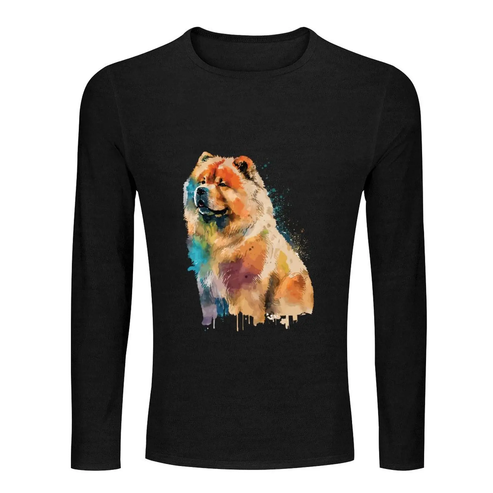 Chow Chow Dog watercolor portrait Long T-Shirt quick drying shirt t shirts men