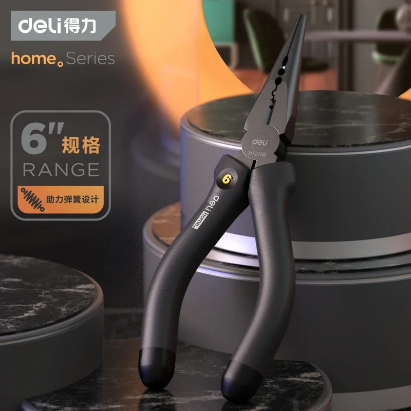 Deli-multifunctional Steel Wire Alicate Apontou Alicate Nariz Descascamento Fio Manual Eletricista Labor-saving Household 6
